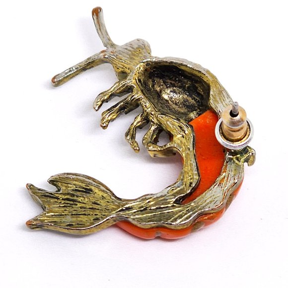 SINGLE EARRING - Vintage LOBSTER Pierced Earring - Rhinestones Orange Gold Body - Picture 5 of 6